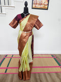 Pearl Sage & Wine Handloom Silk Saree with Stitched matching blouse