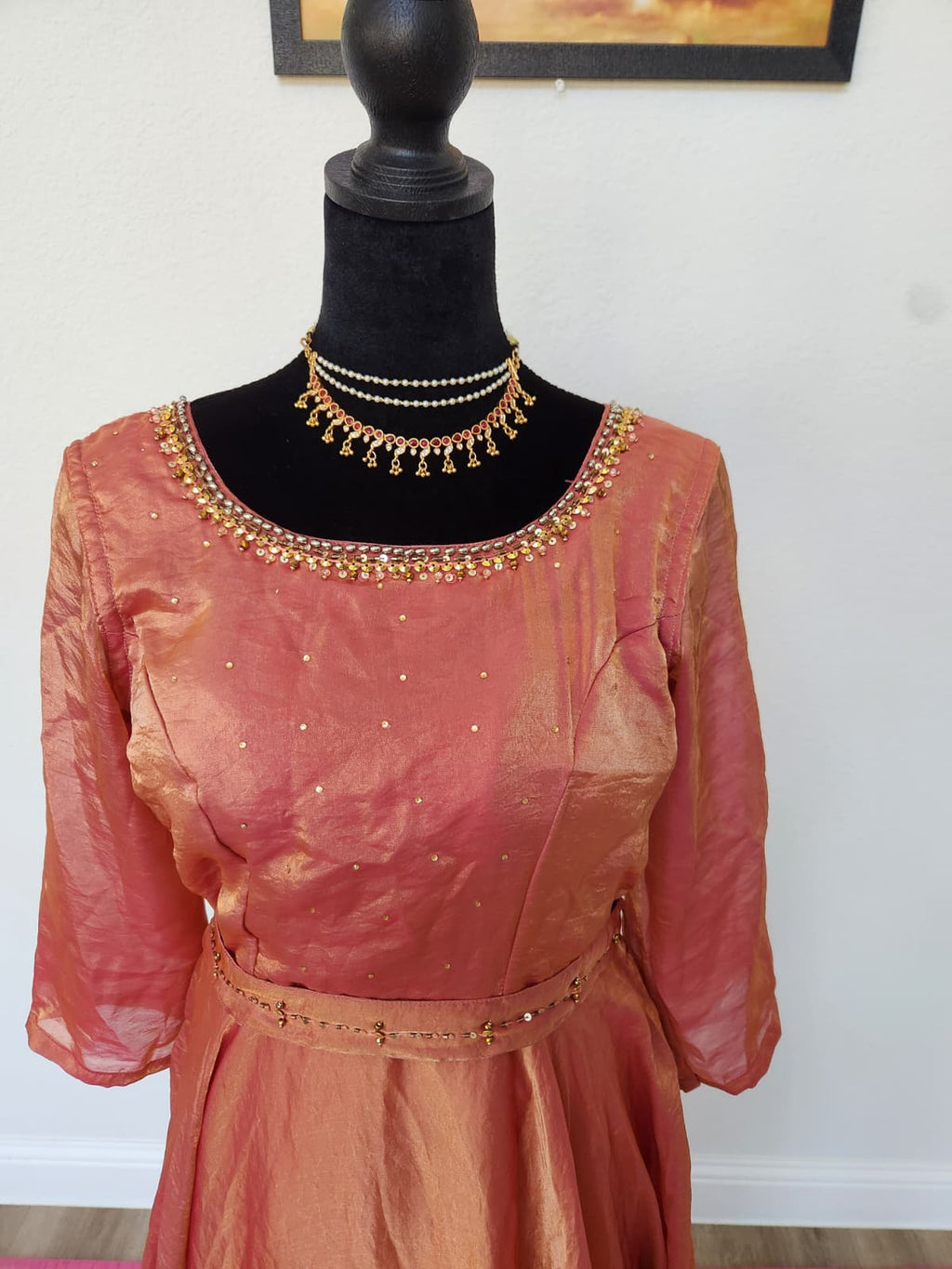 Rose Pink & Gold premium space Silk Anarkali Gown
