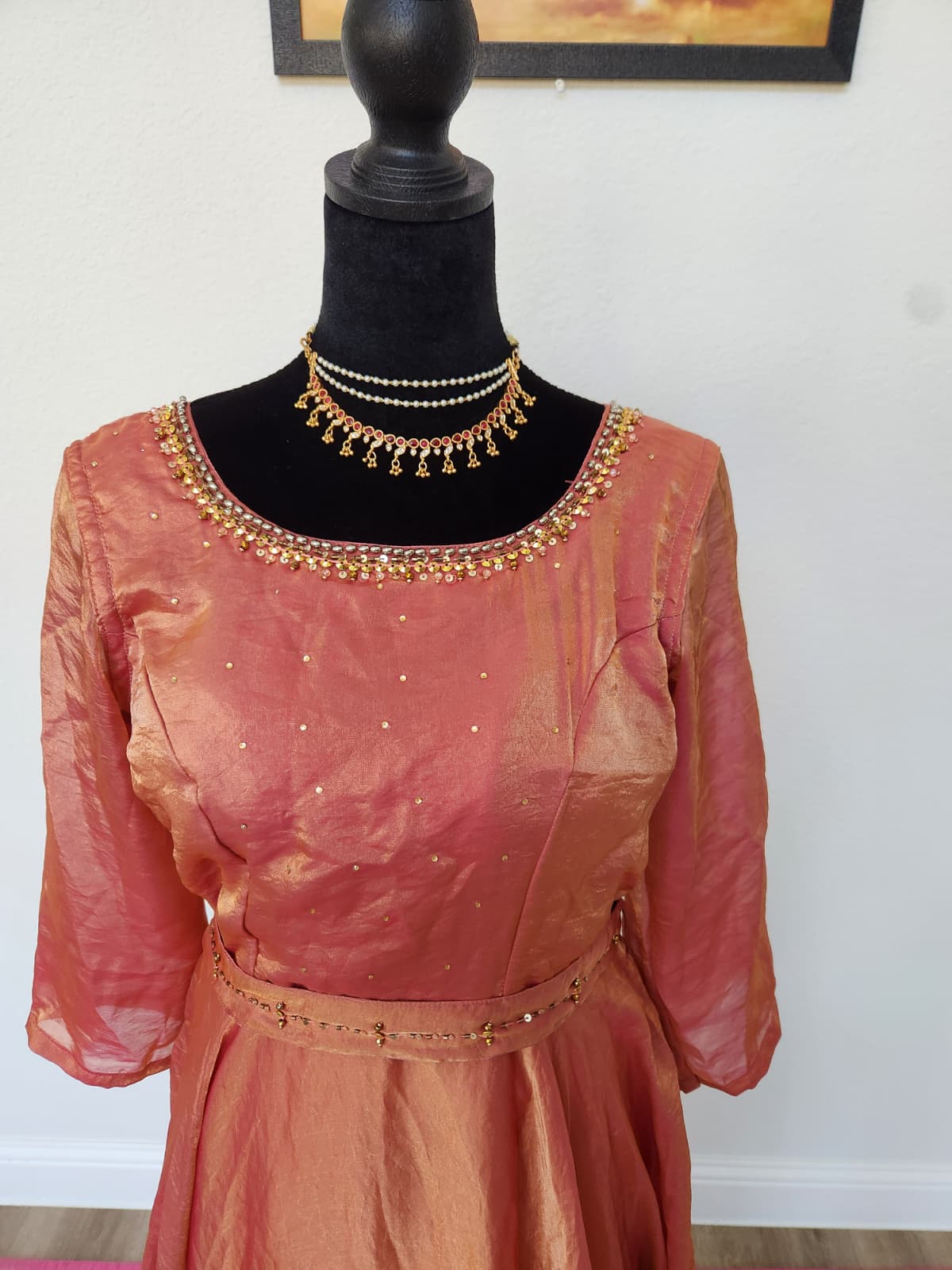 Rose Pink & Gold premium space Silk Anarkali Gown