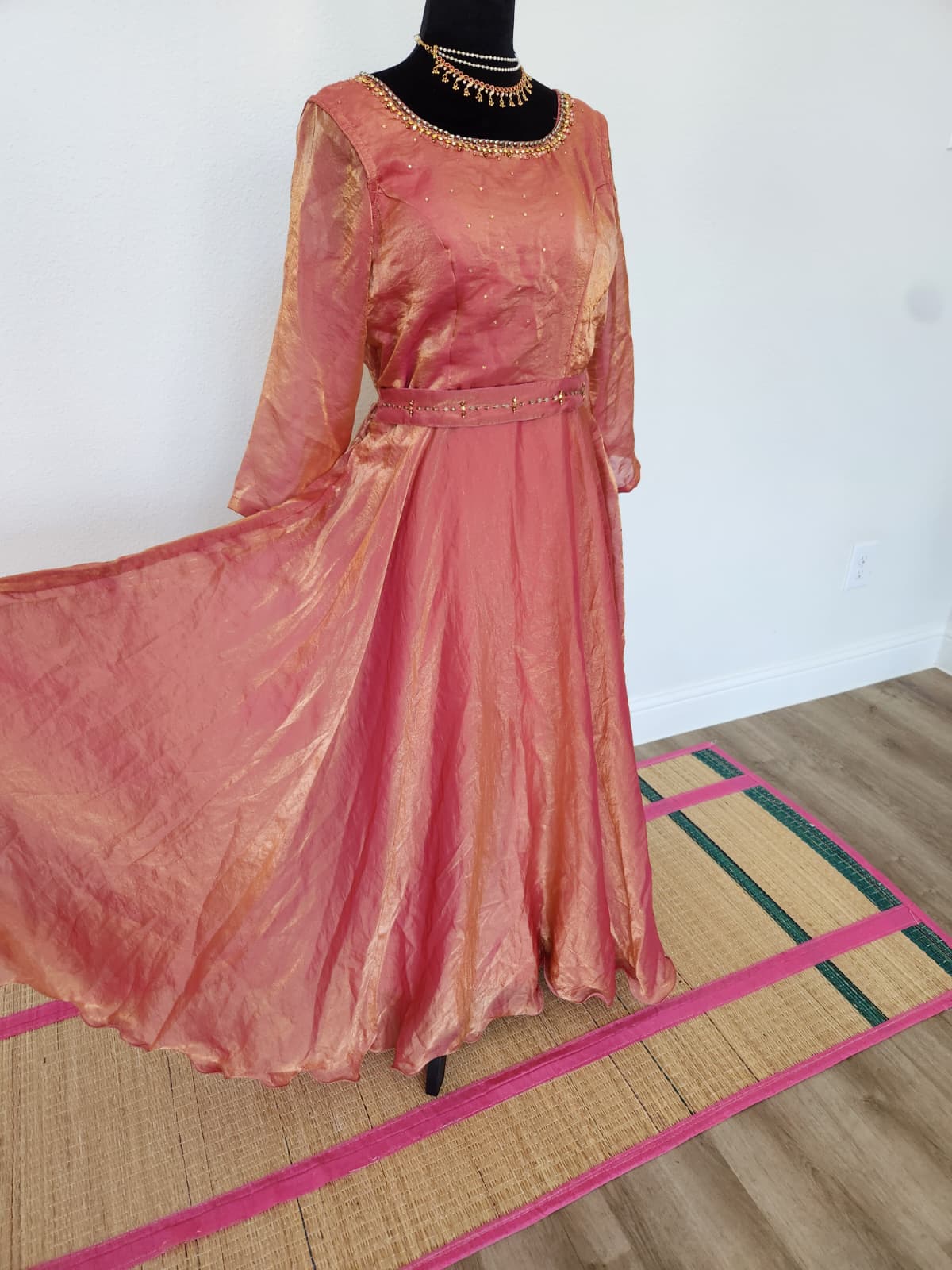 Rose Pink & Gold premium space Silk Anarkali Gown