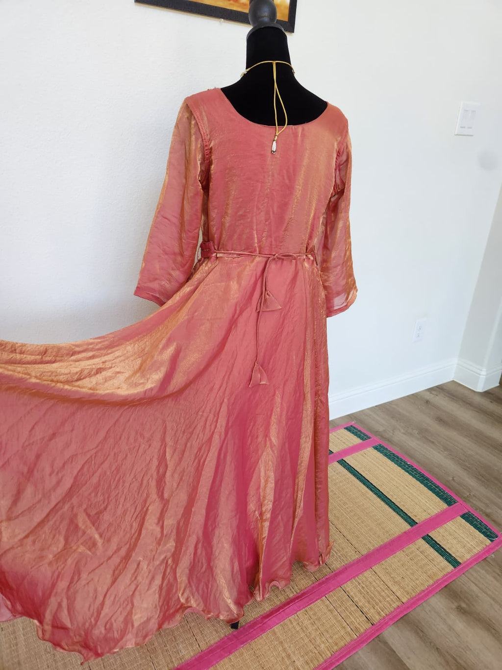 Rose Pink & Gold premium space Silk Anarkali Gown