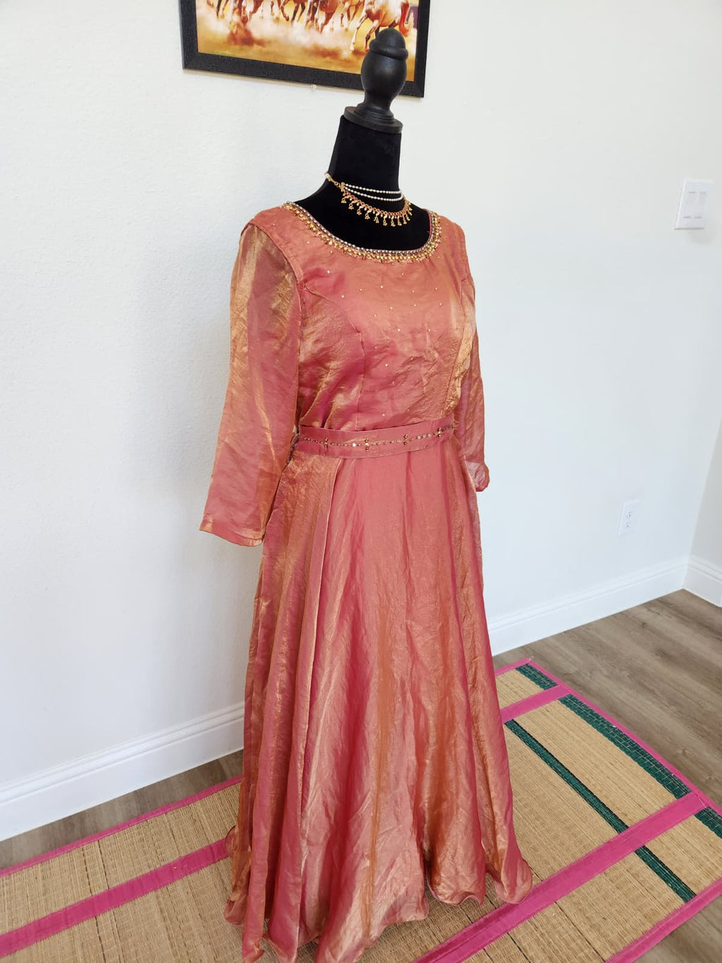 Rose Pink & Gold premium space Silk Anarkali Gown