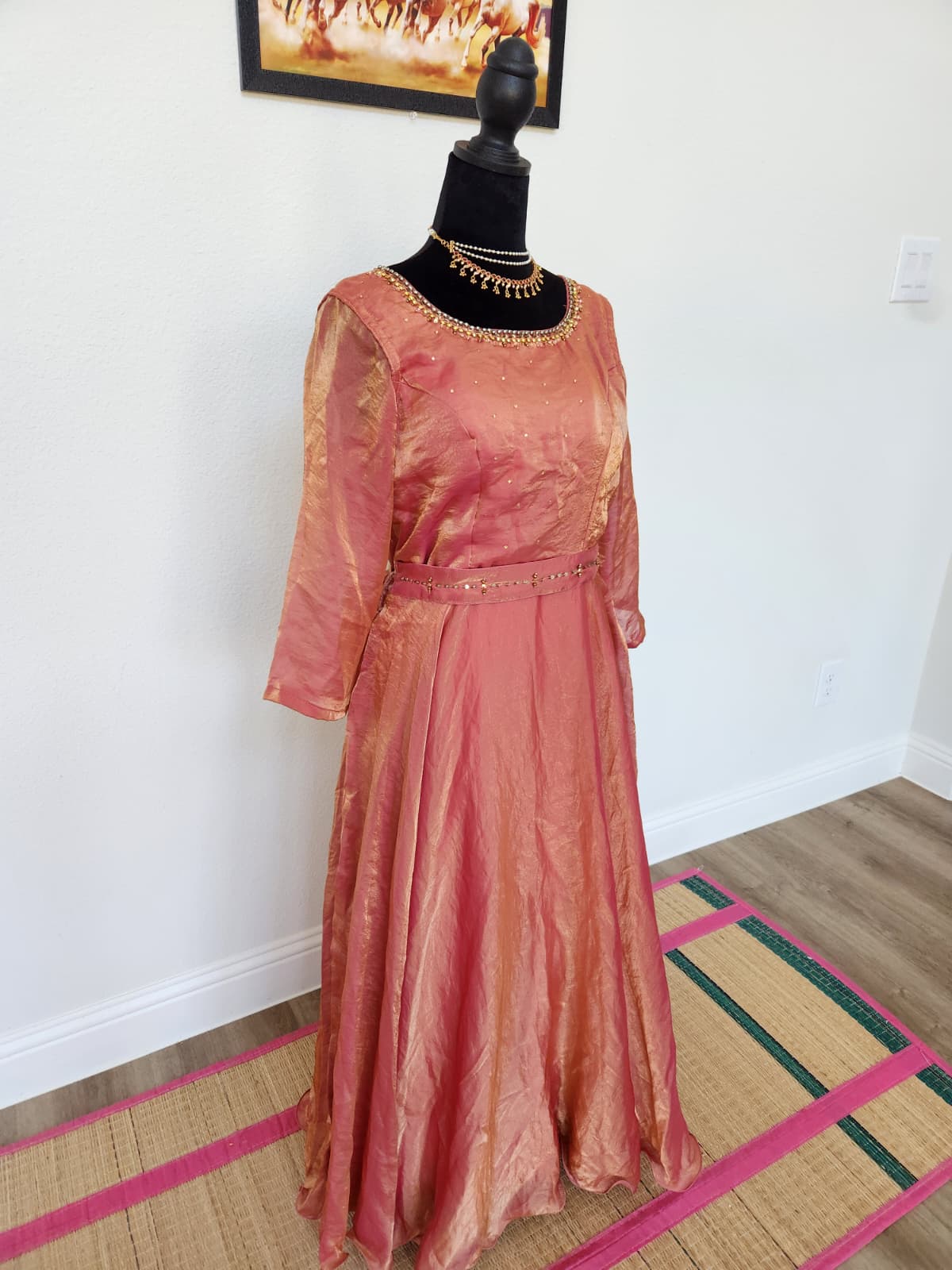 Rose Pink & Gold premium space Silk Anarkali Gown
