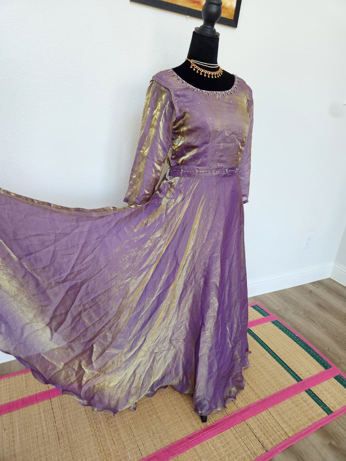Lavender & Gold premium space Silk Anarkali Gown