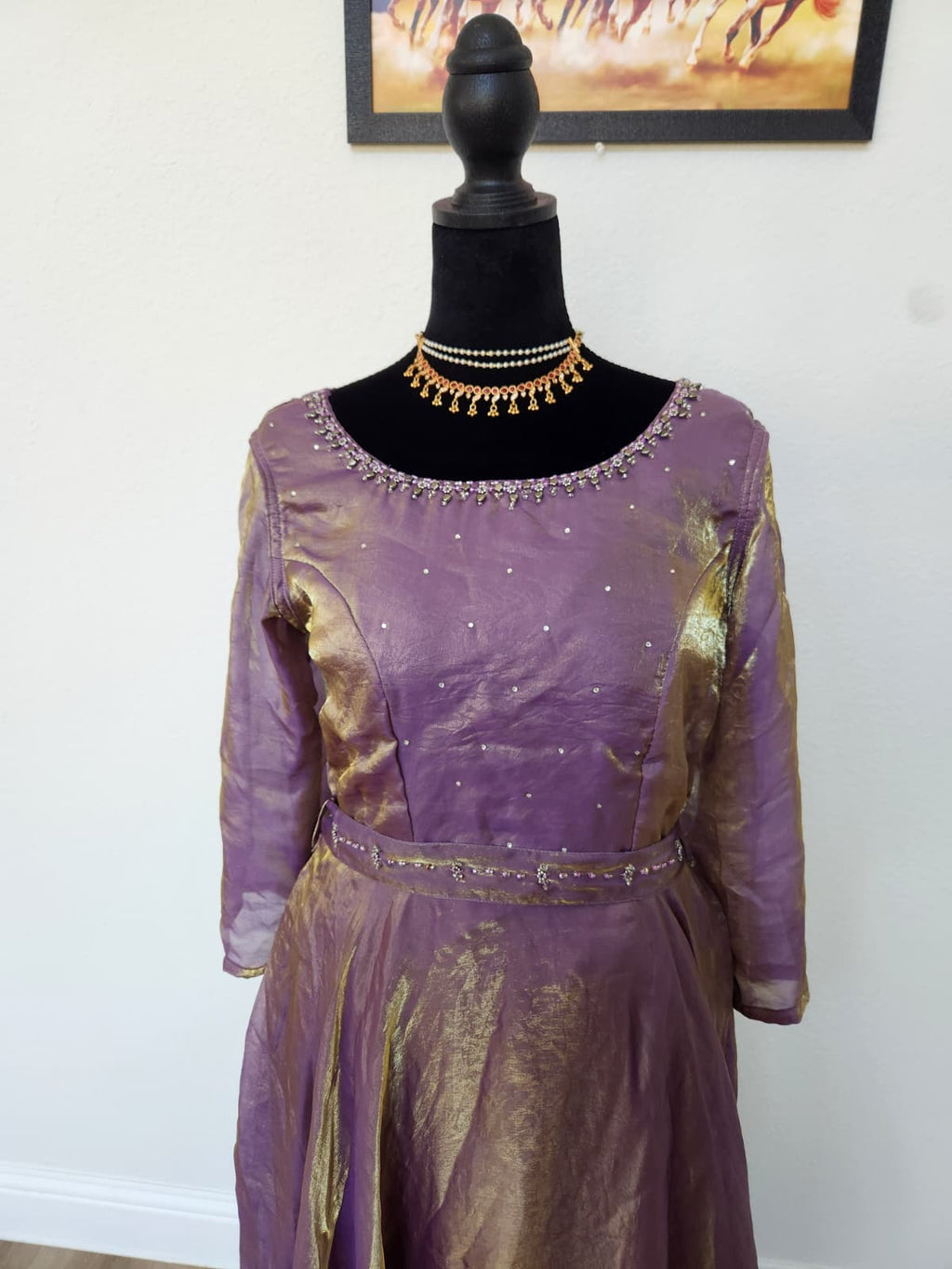 Lavender & Gold premium space Silk Anarkali Gown