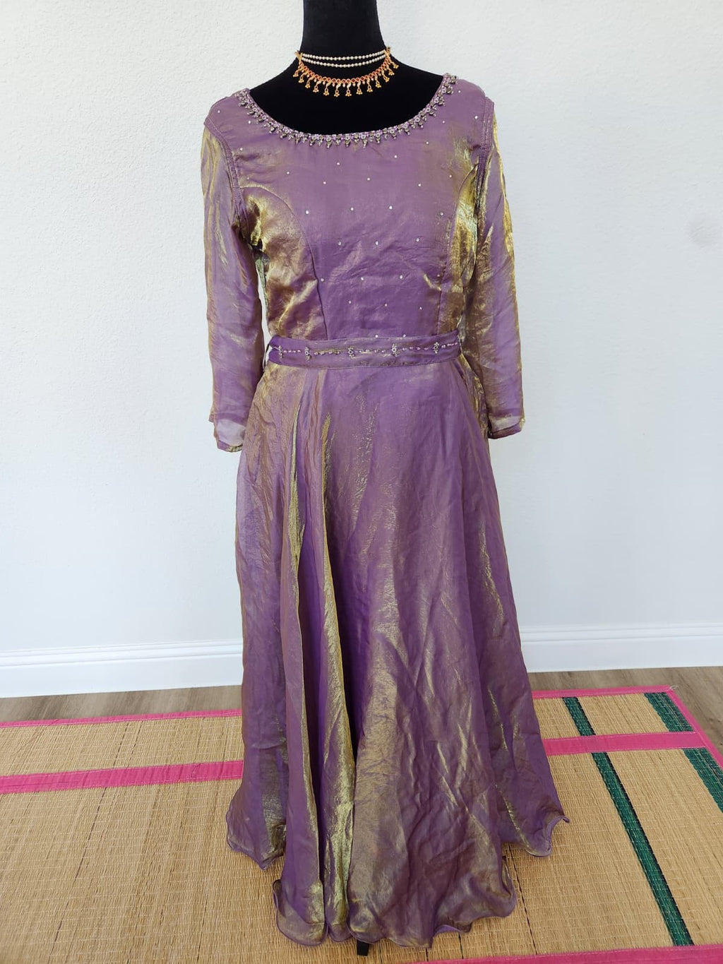Lavender & Gold premium space Silk Anarkali Gown