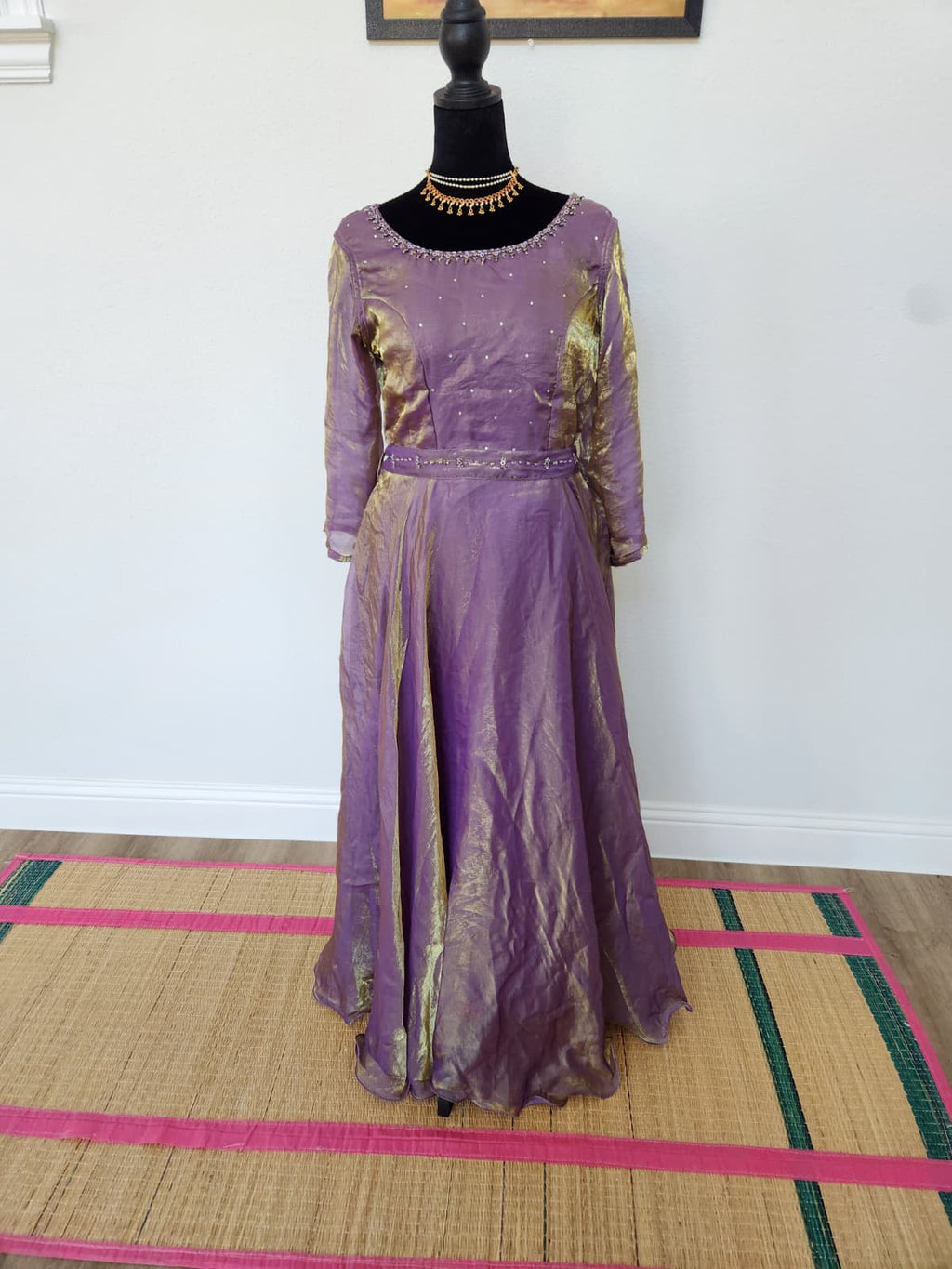Lavender & Gold premium space Silk Anarkali Gown