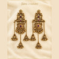 Antique Chandelier Jhumkas with Ruby & Chain Bells
