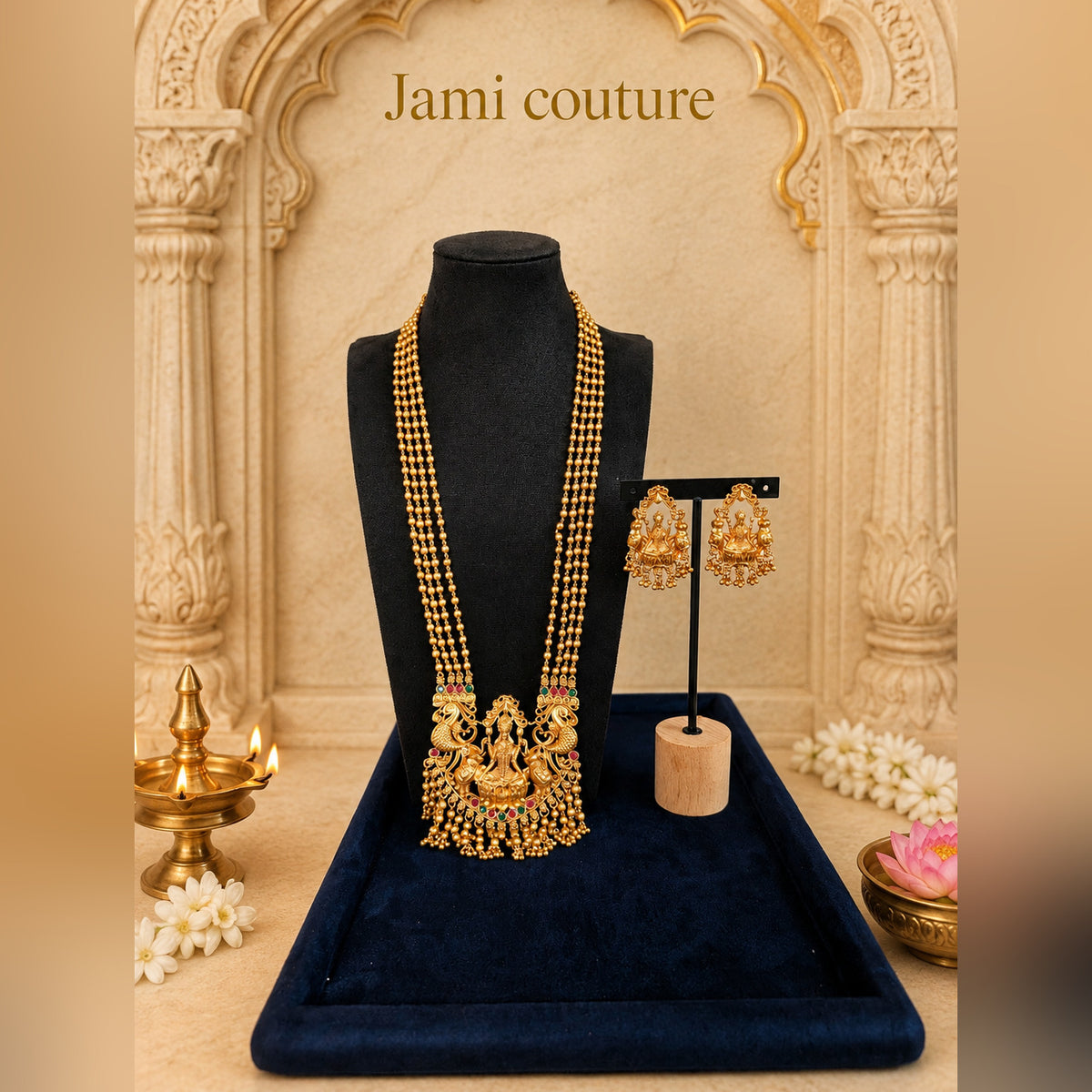 Lakshmi Peacock Long Haram Set with Earrings
