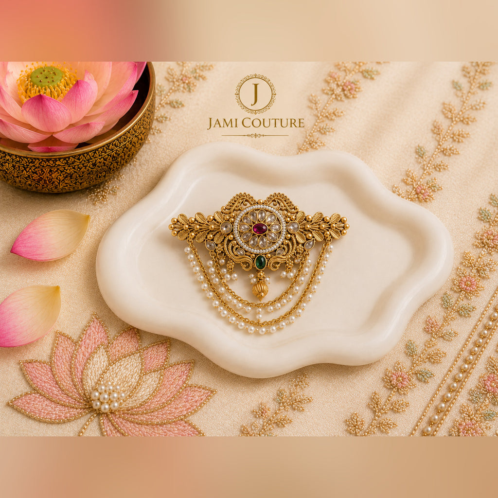 Antique Moti Hair Clip with Kundan & Pearl Tassels