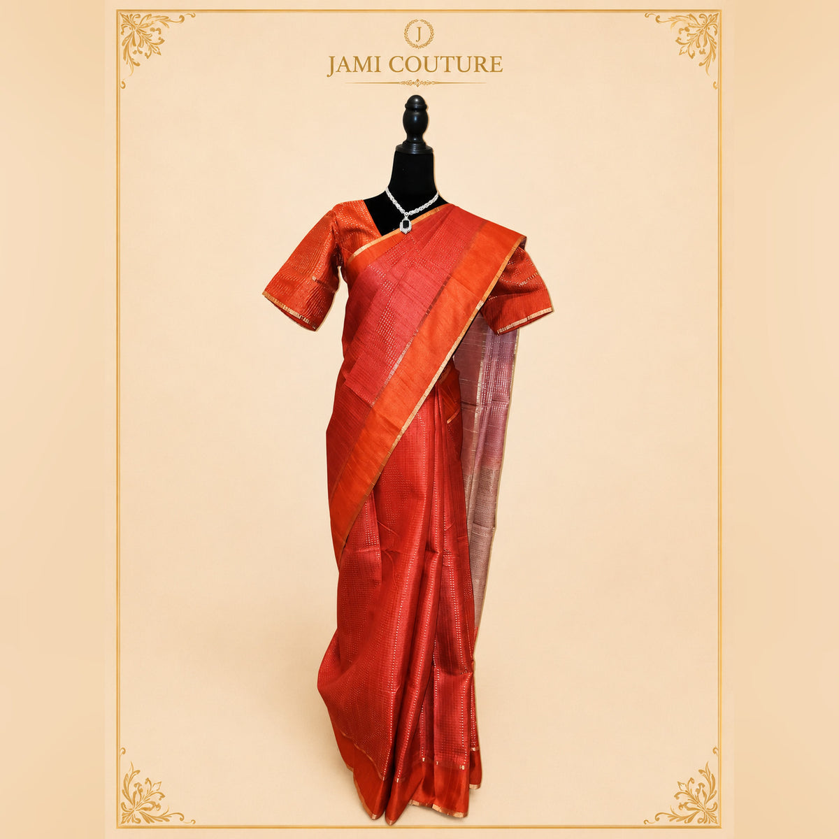 Crimson Red Silk Cotton Zari Check Saree
