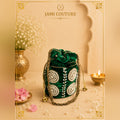Green and Gold-Toned Embellished Potli Clutch