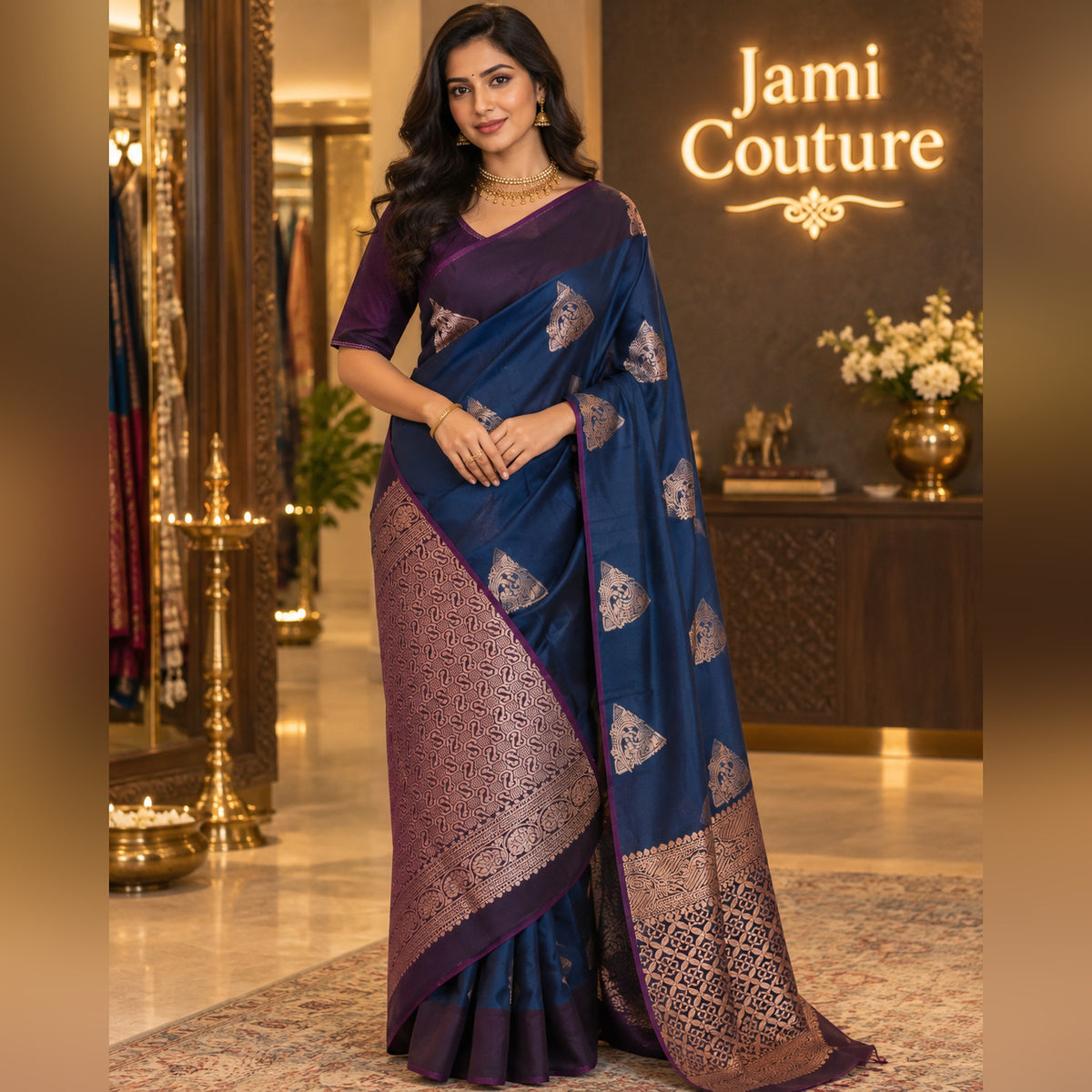 Kanchi Silk Cotton Saree, Gold Zari Brocade
