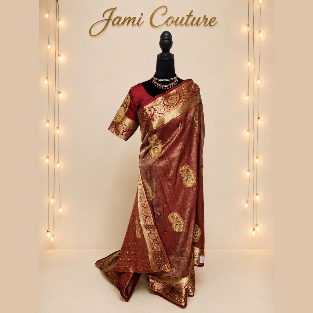 Maroon Premium Kanchi Silk Saree with Hand Zardosi Work