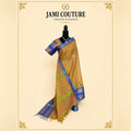 Mustard Handwoven Cotton Saree with Blue Border
