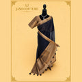 Navy Jute Banarasi Silk Saree with Gold Border