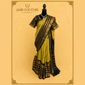 Olive & Black Silk Cotton Saree, Peacock Border