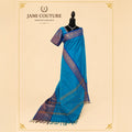 Peacock Blue Handwoven Cotton Saree, Zari Border