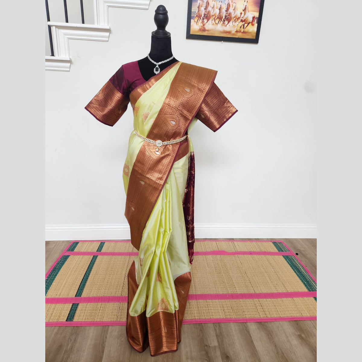 Sage & Wine Handloom Tussar Silk Saree with Blouse
