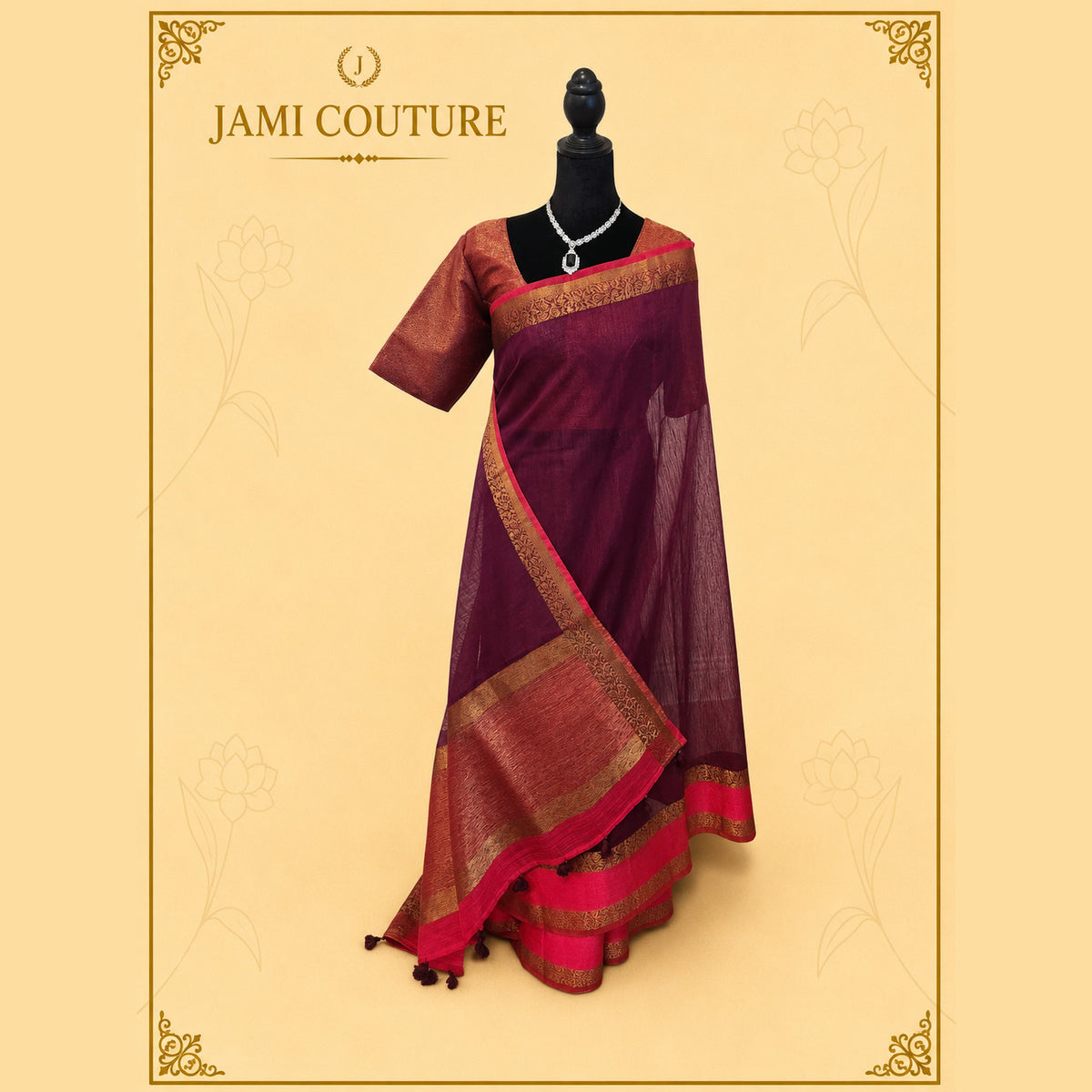 Purple Jute Banarasi Silk Saree with Gold Border
