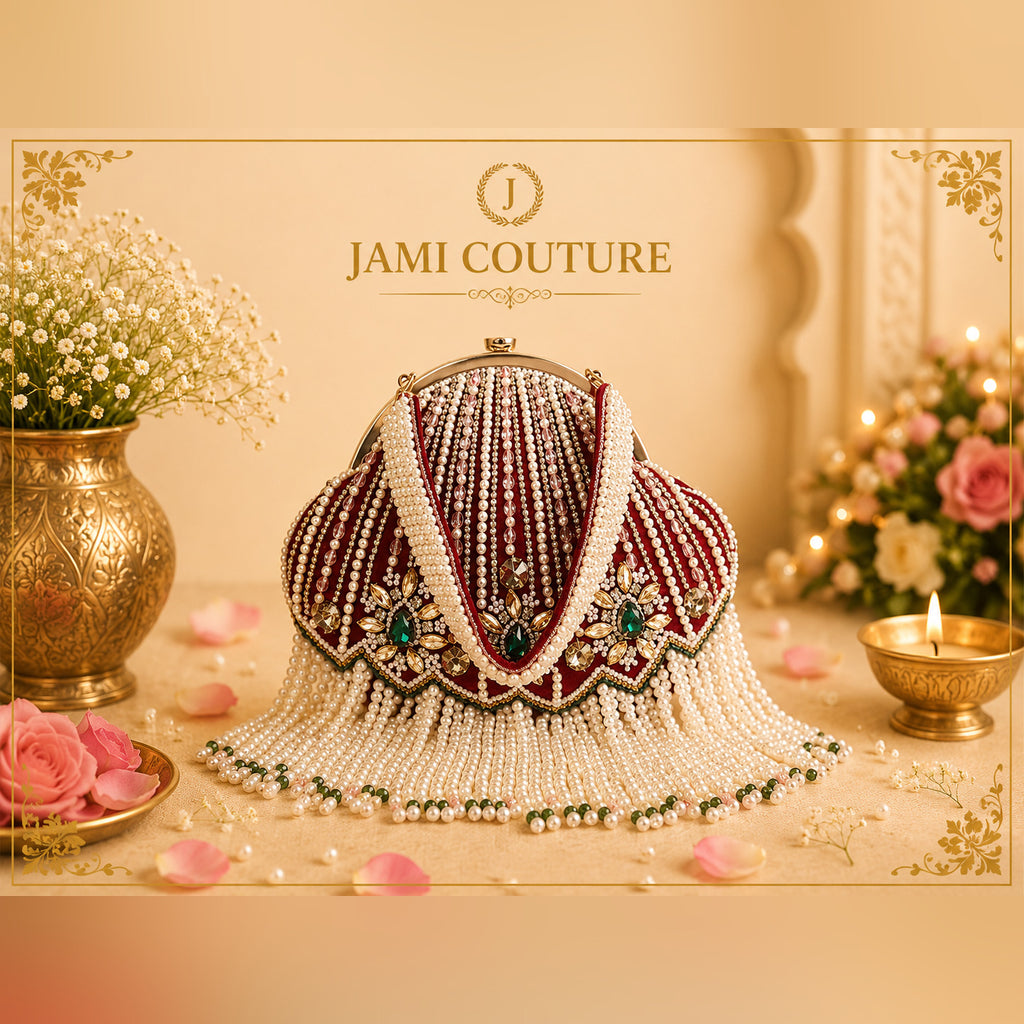 Red and Green Embellished Potli Clutch