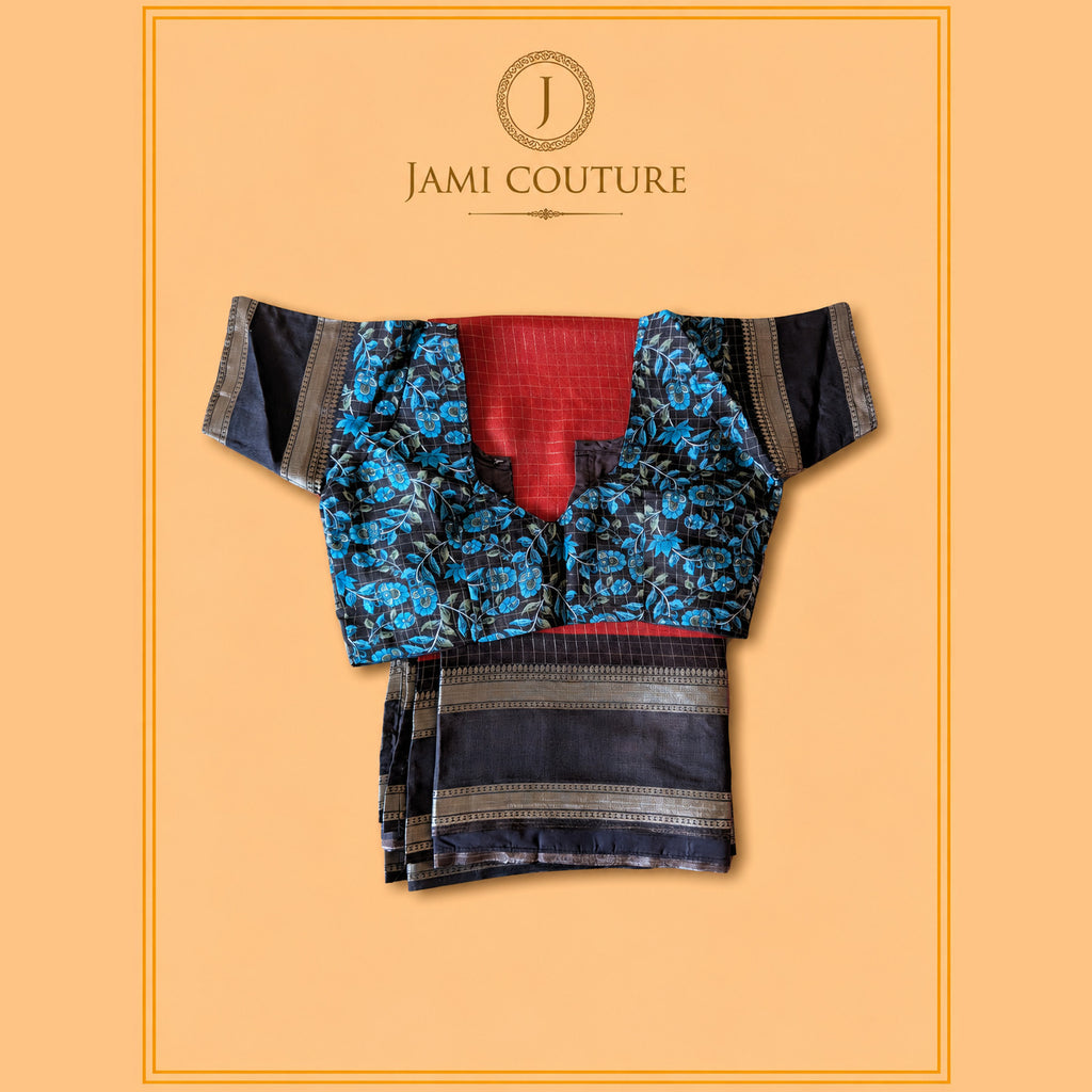 Red & Brown Kalamkari Handloom Saree with Blouse