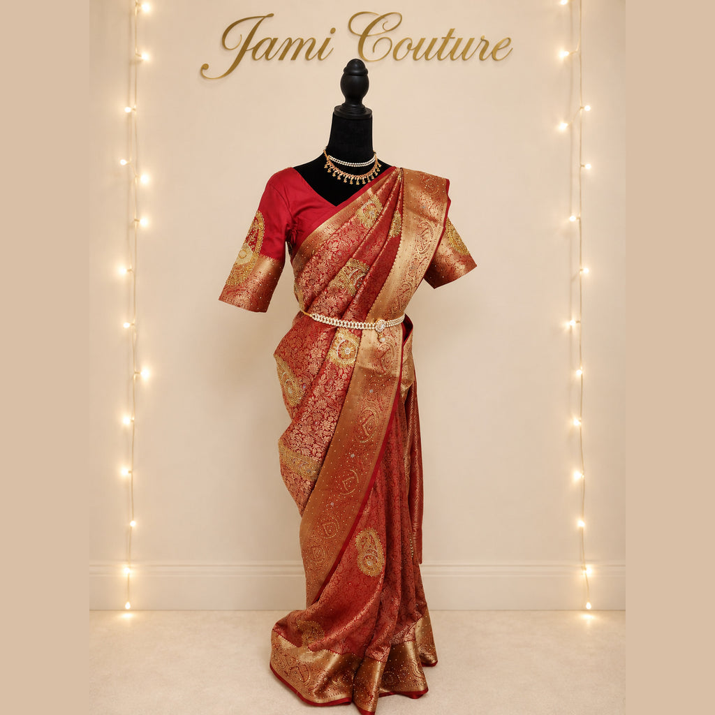 Red Premium Kanchi Silk Saree with Hand Zardosi Work
