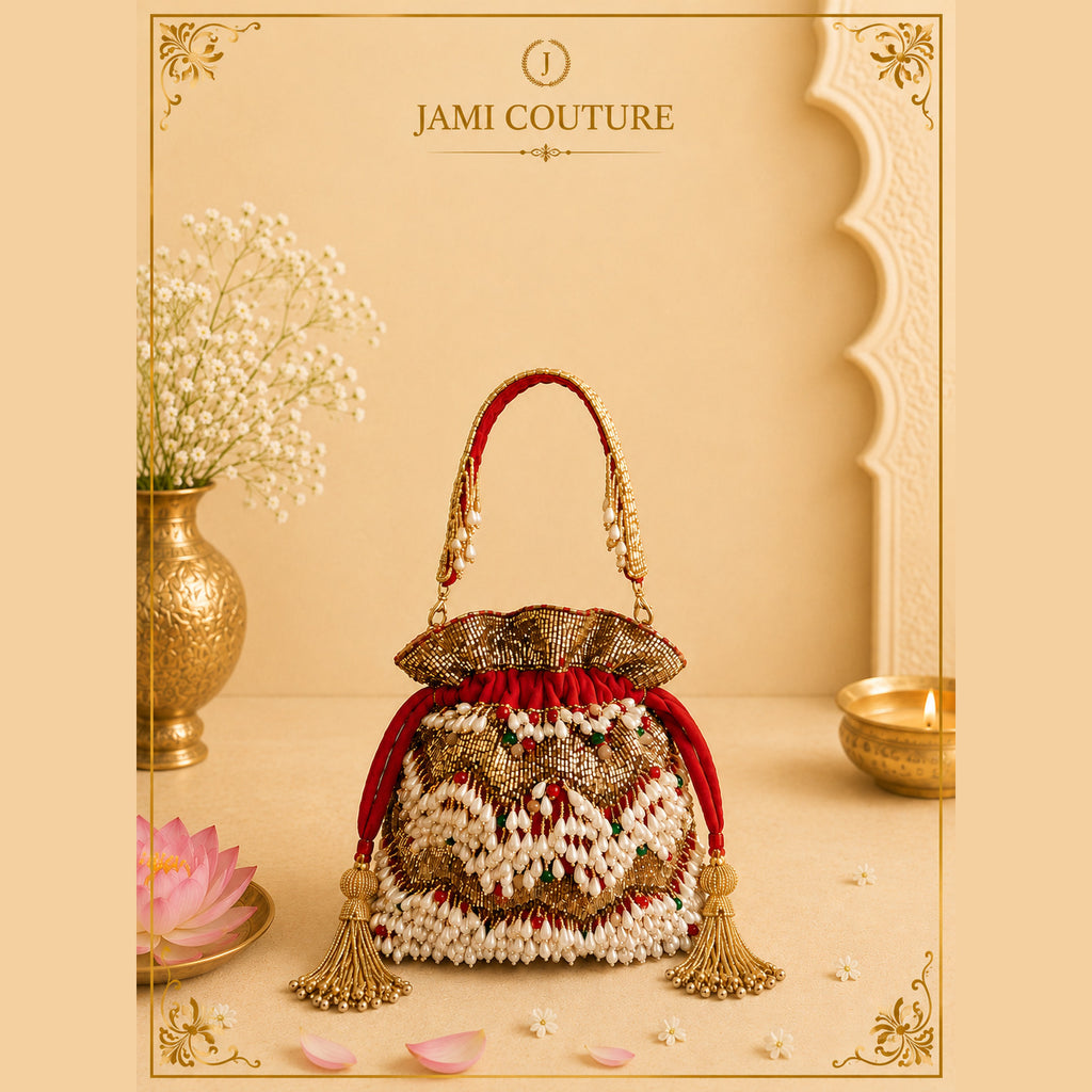 Red Velvet Tasselled Potli Clutch