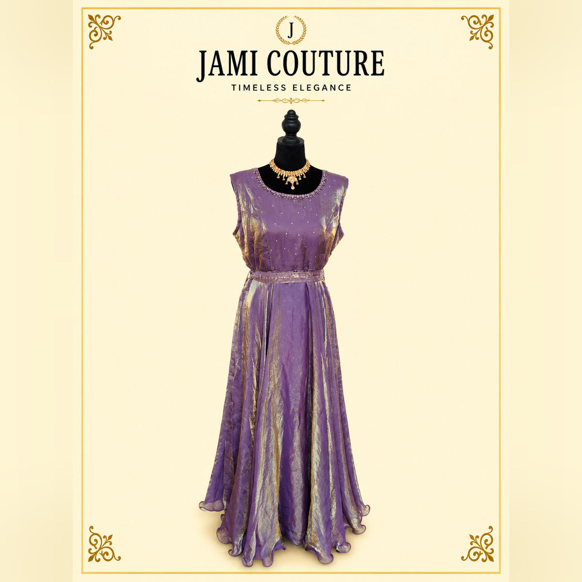 Lavender & Gold premium space Silk Anarkali Gown
