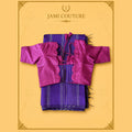 Purple & Magenta Color-Block Silk Saree with Tassels