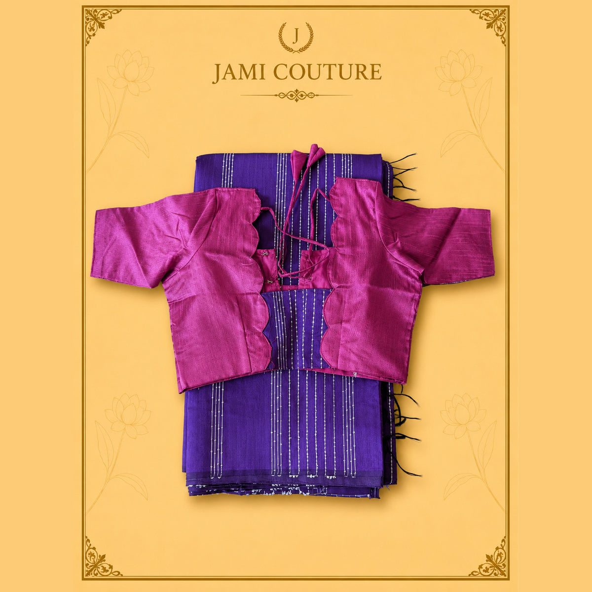 Purple & Magenta Color-Block Silk Saree with Tassels