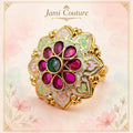 Ruby & Emerald Kundan Meenakari Floral Ring