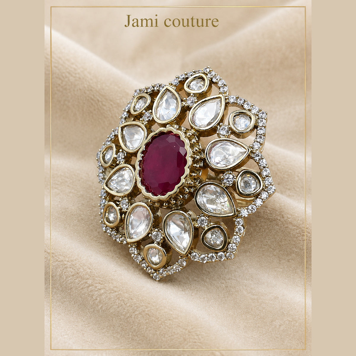 Ruby & Emerald Polki Kundan Floral Ring