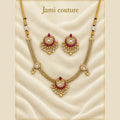 Antique Gold Ruby & Kundan Pearl Necklace Set with Chandbali Earrings | Matte Gold Plated