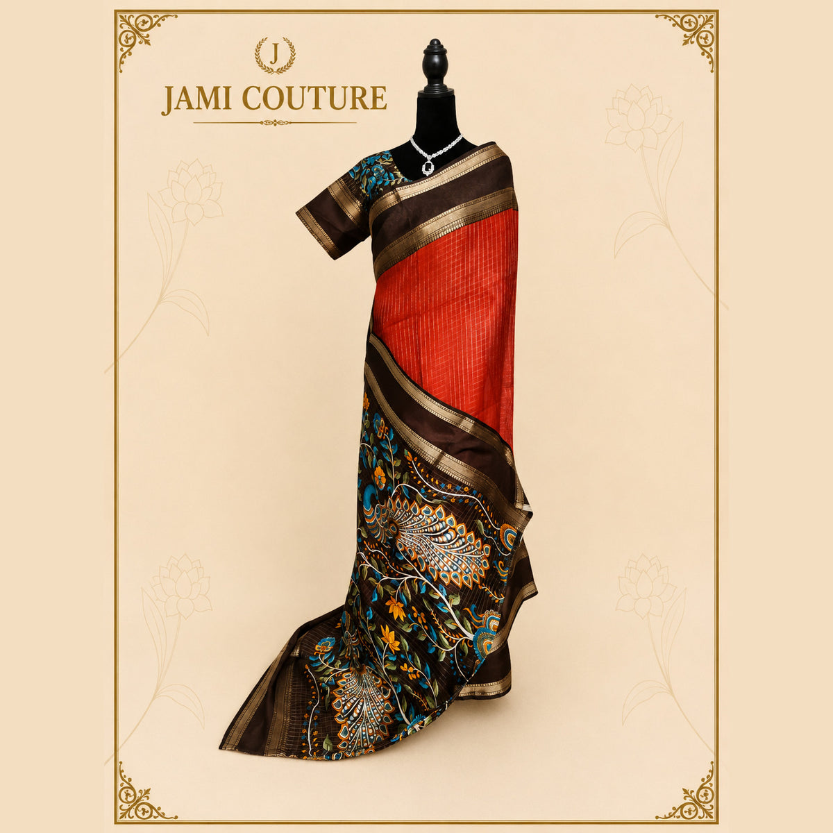 Rust & Brown Kalamkari Handloom Saree with Blouse