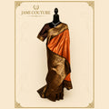 Orange Silk Blend Saree with Floral Zari Border