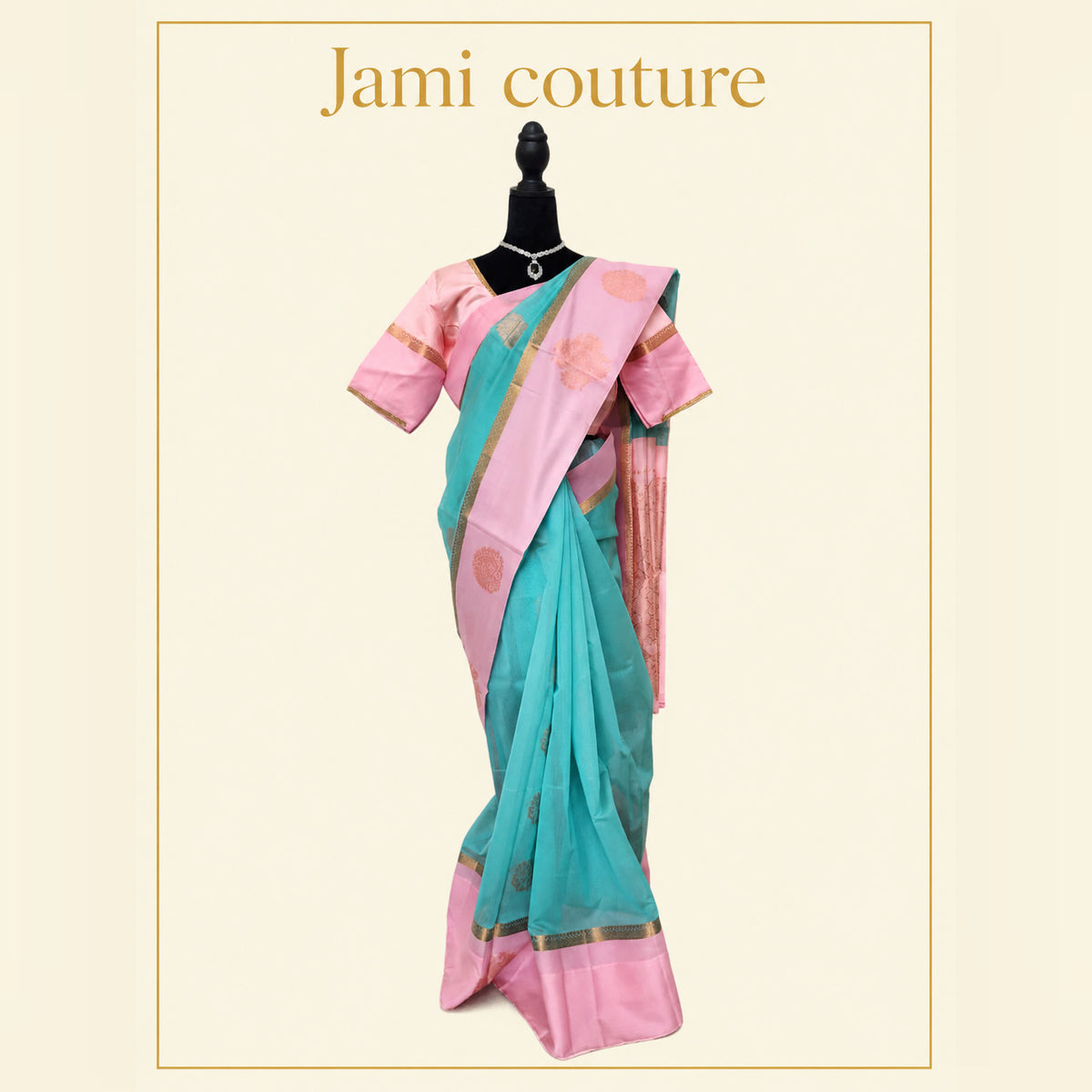Sky Blue Silk Cotton Saree with Zari Buttis