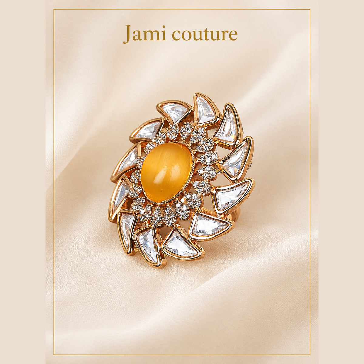 Yellow Opal & White Kundan Pinwheel Ring
